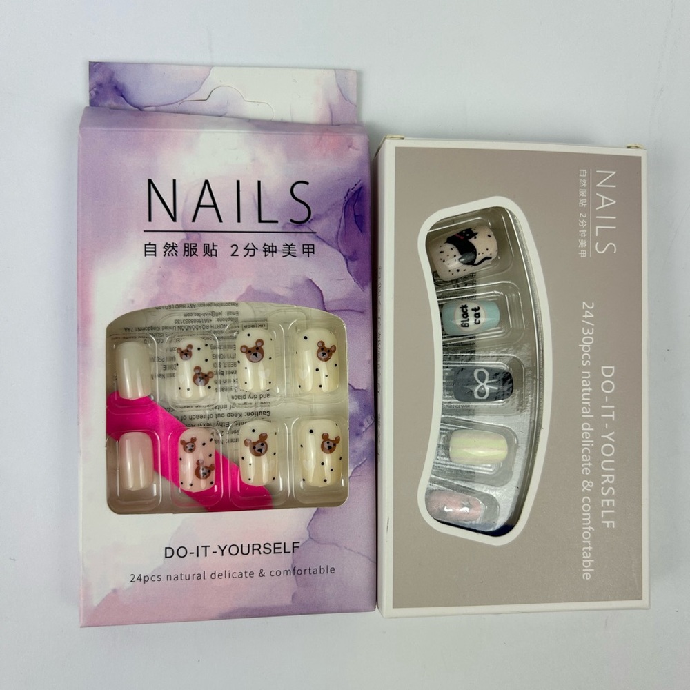 Press on Nails Do-It-Yourself Nail Art Kit - Multicolor Bears and Cats